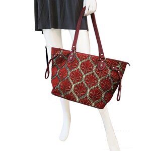 Womens Velvet and Fabric Tote Bag
